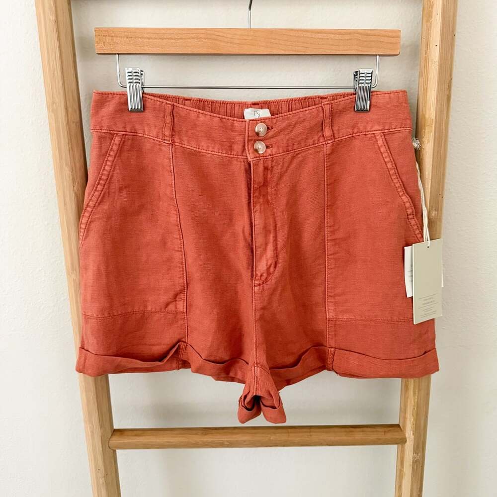 NWT Joie Womens Shorts Size 8 Rust Orange Linen Lyocell High Rise Utility Cuffed